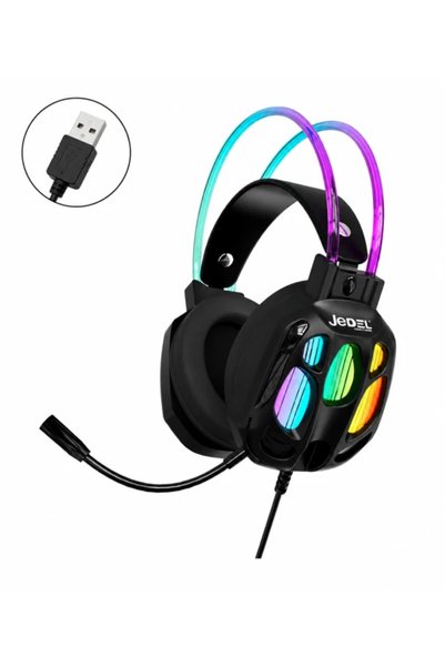 jedel GH619 7.1 USB RGB Oyuncu Kulaklığı 50mm Sürücü Mikrofonlu Gaming Headset RGB Işıklı Kafa Bandı