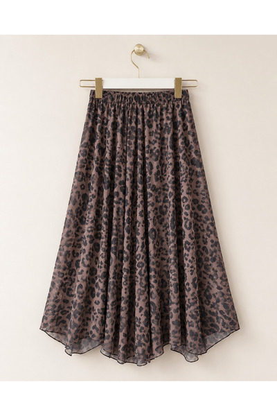 Hepsi Moda Leopar Desen Asimetrik Kesim Tül Etek - 20356 - Kahve & Siyah