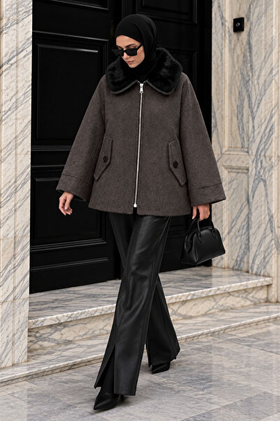 Tesettür Dünyası Modest Fashion Mantel - Grau - Oversized