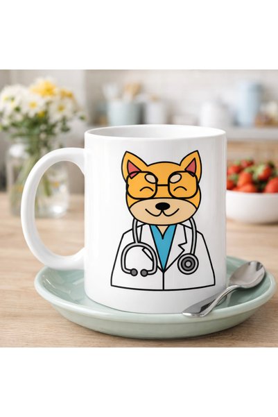 ARNEER Doktor Kedi Tasarımlı Porselen Kupa Model 174 – Sevimli Veteriner / Doktor Kedi Kahve Kupası – Kedi