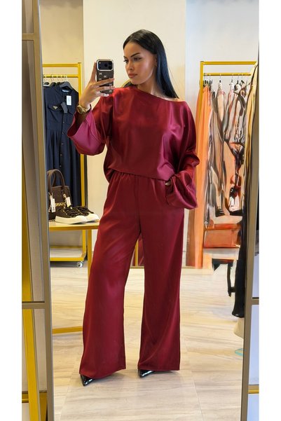 Mazelf Baby&Kids Wear Burgundy Satin Top and Bottom Set