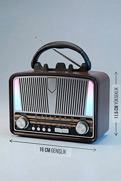 AYACO Retro Bluetooth Hoparlörlü Radyo LED El Fenerli Şarjlı Taşınabilir Speaker Nostaljik Tasarım YG-7090BTS