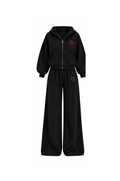 Laluvia Set negru, 100% bumbac, cu broderie Paris - 2y98632