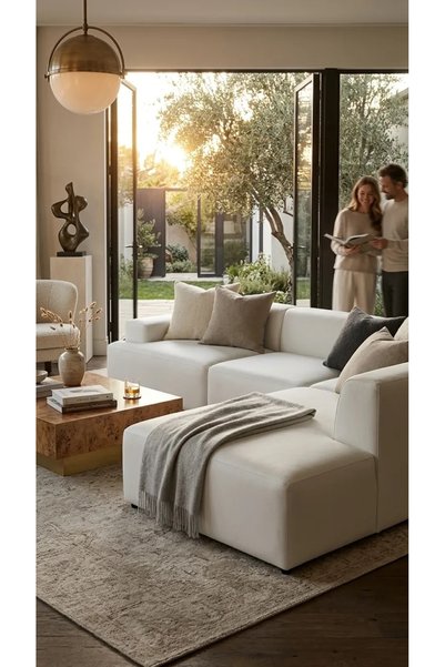 S Home Design Concept Molly 4 Modül Dinlenme Puflu Köşe Koltuk, Yönsüz Kadife...