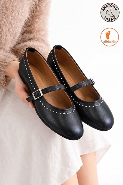 AlbiShoes Balerini de damă, eleganti, cu cataramă din cauciuc, anatomici, moi...