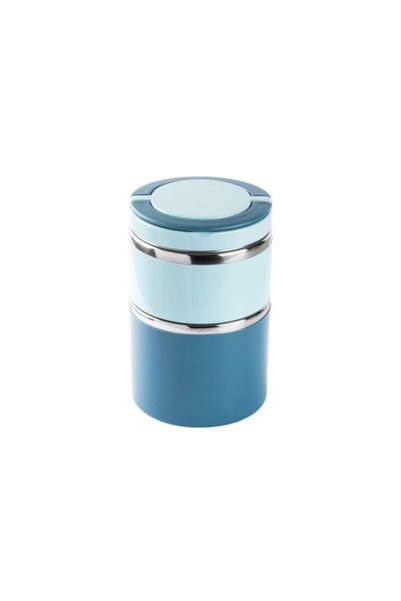 Turkishsouq Tedemei Blue Stainless Steel 2-Tier Round Food Container 930ml