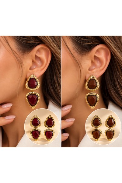 MİLANO BEAUTYS Women's Gold Detailed Stone Dangle Earrings – Stylish Evening ...