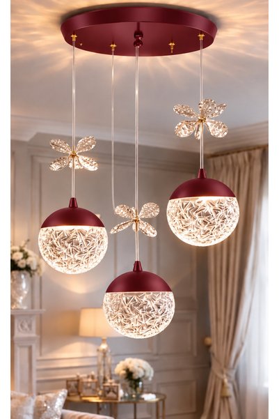 Buiva Luxury Sarkıt Avize Power Led Sarkıt Avize Bordo Vişne Ledli Avize Salo...