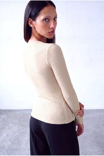 WESTMARK LONDON Bluză de damă, bej, jacquard, cu gât turnat, cu mânecă lungă, subțire, din twill, CHANTAL