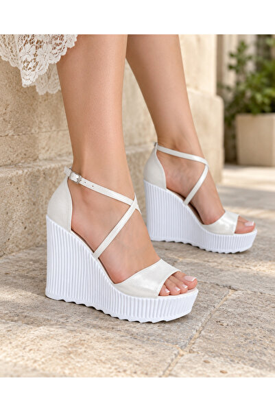 ALPELLİByAlp Wedge Heel Platform Evening Dress Shoes Open Toe Cross-Strapped ...