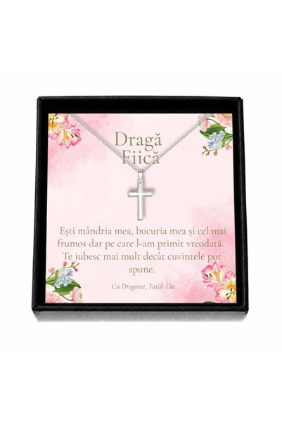 OEM Cadou pentru Fiică de la Tată – Colier „Cruce Clasică”, Cutie Neagră și C...