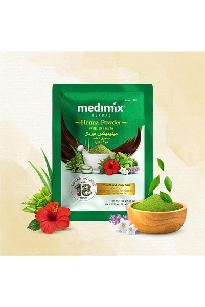 Medimix Henna Powder with 18 Herbs - For Soft & Shiny Hair - 100% Natural Hair Color - Controls Damage and Keeps Hair Moisturized - 150 gm