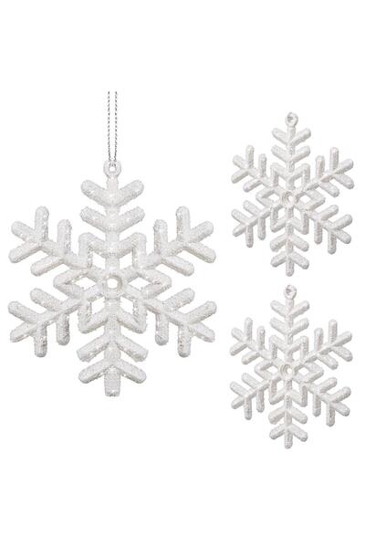 MyOfficeShop Decorațiune pentru brad, fulg de nea, set de 3 bucăți, 8 cm, alb