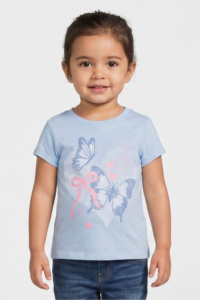 The Children's Place Toddlers Girl Graphic Print Short Sleeve Top, Sky Blue