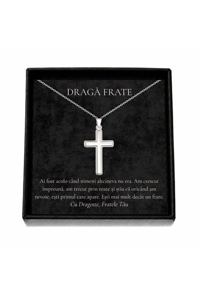 OEM Cadou pentru Frate – Colier „Cruce Clasică”, Cutie Neagră și Card cu Mesaj