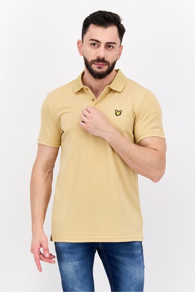 Lyle & Scott Men Regular Fit Stripe Short Sleeves Polo Shirt, Tan