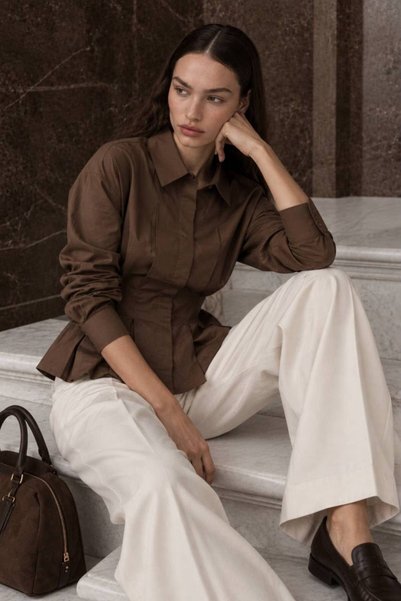 Cymora Elodie Peplum Shirt – Women's Fit-Cut Waist Detailed Long Sleeve Shirt