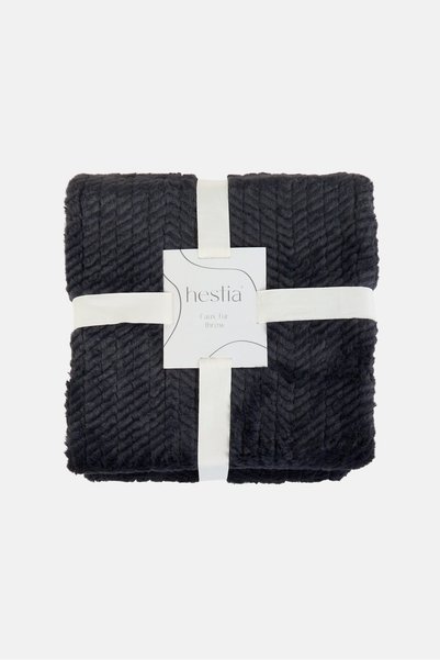 HESTİA Faux Fur Throw Blanket, Dark Grey