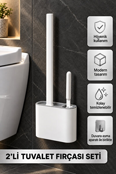 Ezupack 2-Compartment Toilet Brush Silicone Flexible Wall Mounted Wc Toilet B...
