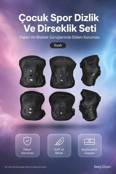 Satış Diyarı Çocuk Spor Dizlik Ve Dirseklik Seti - Siyah, Paten Ve Bisiklet S...
