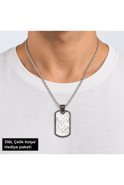 HER ŞEY NOTA www.herseynota.com 316L Steel Men's Necklace – White Textured Re...