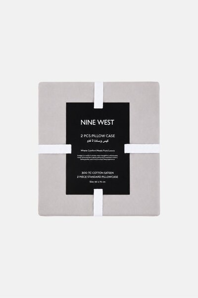 Nine West 2 Pcs Plain Pillow Case, Grey