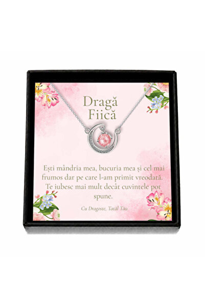 OEM Cadou pentru Fiică de la Tată – Colier „Lună cu Cristal Roz”, Cutie Neagr...