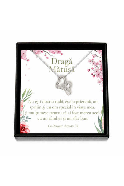 OEM Cadou pentru Mătușă de la Nepoată – Colier „Inimi cu Cristale”, Cutie Nea...