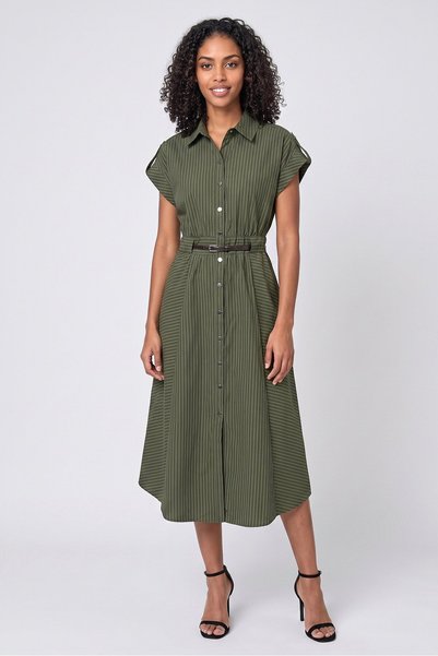 Badgley Mischka Women Stripe Midi Dress With Belt, Multicolor