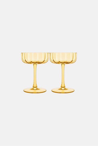 Rakle 2 Pcs Flower Botanical Glass 210 ml, Light Yellow