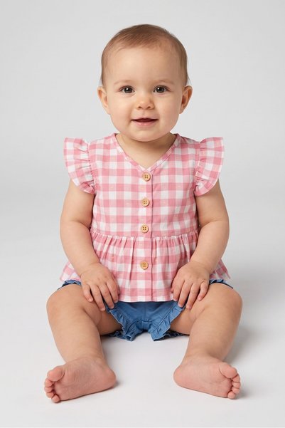 Penelope Mack Toddlers Girl 2 Pieces Checkered Top And Shorts Set, Multicolor