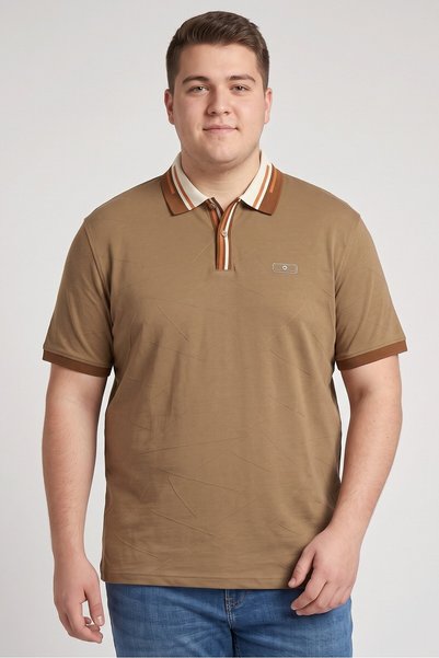 COLOR HUNT Men Regular Fit Textured Short Sleeve Polo Shirt, Brown