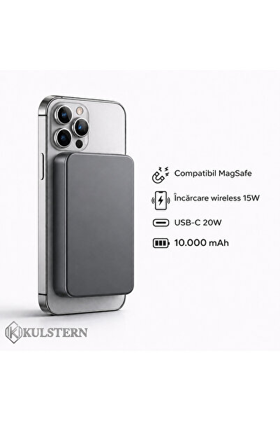 Kulstern Baterie externă 10.000 mAh cu încărcare rapidă, MagSafe, compatibilă cu iPhone 12-17 Pro și Android, cablu Type-C 20W
