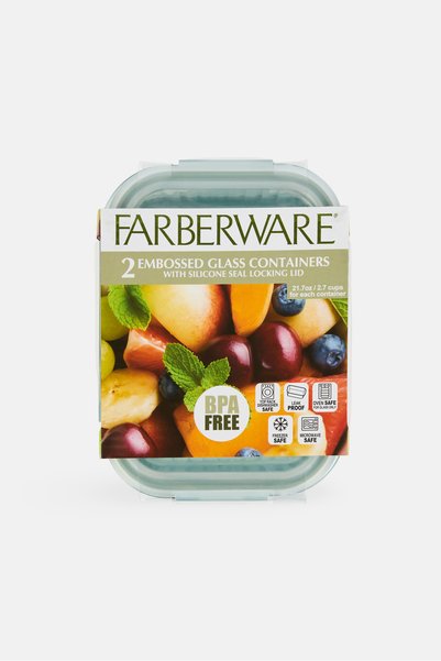 Farberware 2 Pieces Glass Embossed Lunch Box, Green