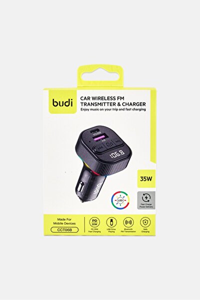 Budi Car Wireless Fm Transmitter And Charger, Black