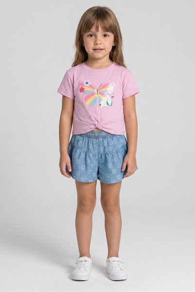 Lemon Kiss Kids Girl 2 Pcs Graphic Print T-Shirt And Shorts Set, Multicolor