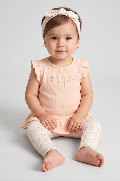 RENE ROFE Toddlers Girl 3 Pieces Embroidered Dress With Pants And Headband Se...