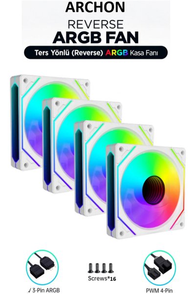 Archon Spectre Pro Argb 4X120Mm Silent Professional Remote Controlled Argb Fan Set White