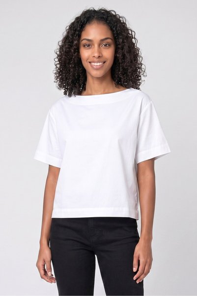 Threadbare Women Boat Neck Solid Short Sleeve T-Shirt, White