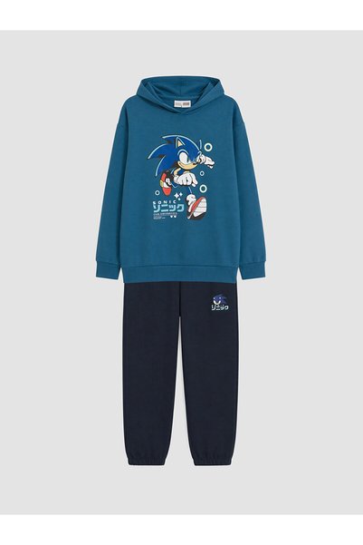 LC Waikiki Peak New Season Blue Printed Boys' Soft Touch Tracksuit Set