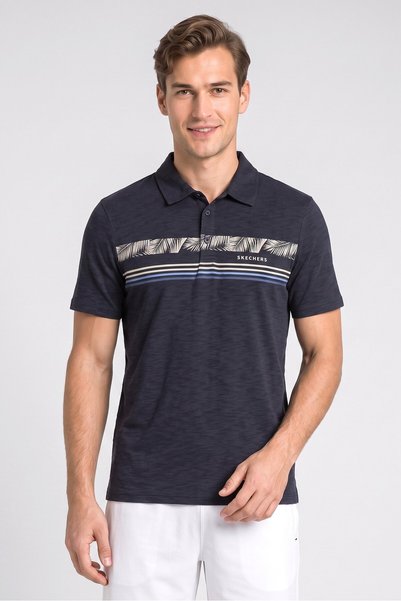 SKECHERS Men Sportswear Fit Short Sleeve Training Polo Shirt, Navy Blue