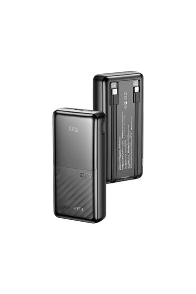 AWEI - Power Bank 20000mAh 22.5W with Built - in Type - C + Lightning Cable - Black