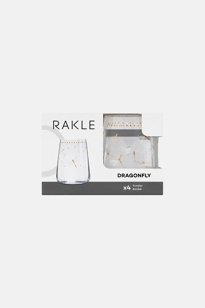 Rakle 4 Pcs Dragondfly Print Glass 520 ml, Transparent