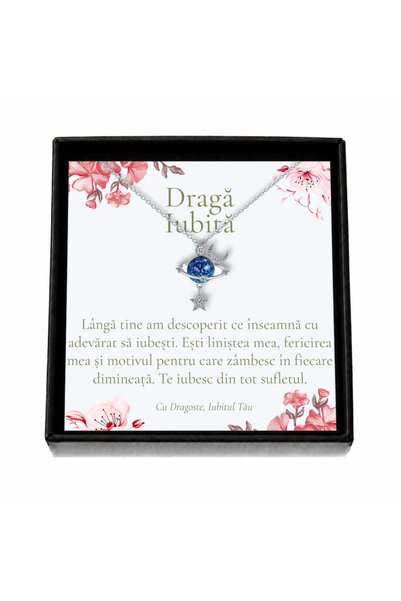OEM Cadou pentru Iubită – Colier „Planetă cu Lună și Stea”, Cutie Neagră și C...