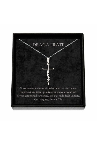 OEM Cadou pentru Frate – Colier „Cruce «Faith»”, Cutie Neagră și Card cu Mesaj