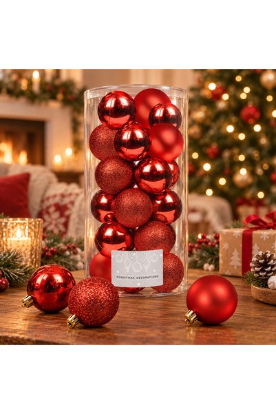 MyOfficeShop Set de globuri de Crăciun, 20 de bucăți, 3 modele, 4 cm, roșu