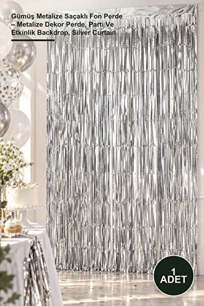 Yenilig 1 perdea de fundal cu franjuri metalizate argintii - perdea de decor ...