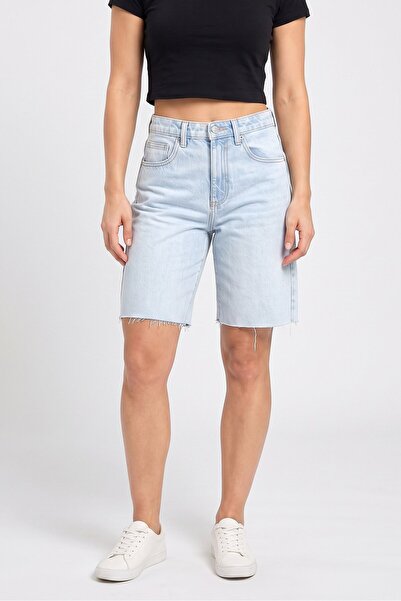 Sinsay Women Washed Denim Shorts, Light Blue
