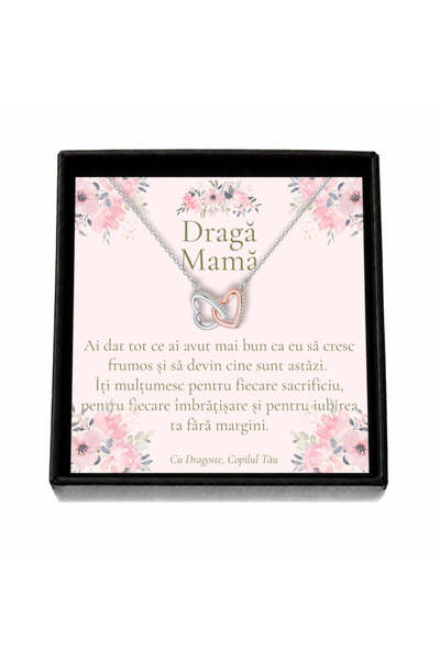 OEM Cadou pentru Mamă – Colier „Inimi Bicolore”, Cutie Neagră și Card cu Mesaj