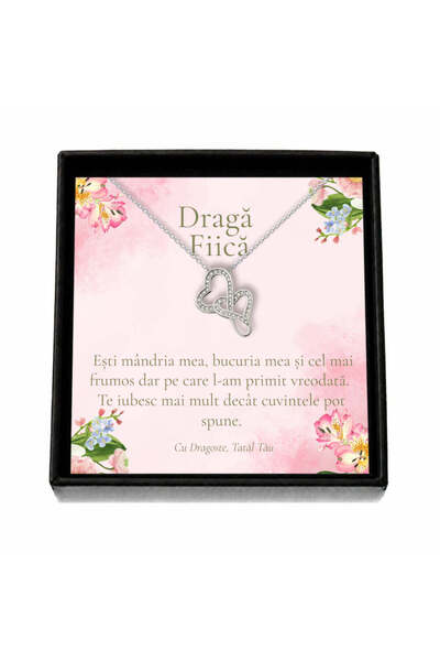 OEM Cadou pentru Fiică de la Tată – Colier „Inimi cu Cristale”, Cutie Neagră ...